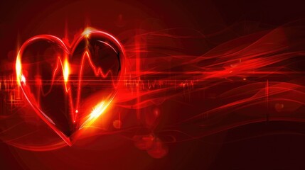 Wall Mural - Background with a heart with the heartbeat monitor line