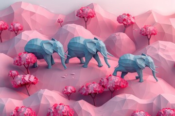 Elephant migration flat design top view seasonal animation Monochromatic Color Scheme