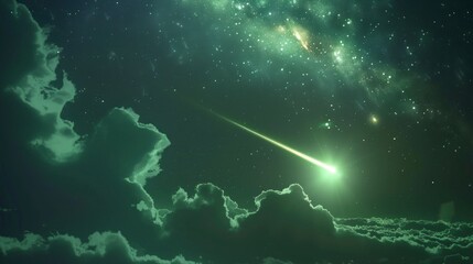 Wall Mural - green meteor passing through the night skies