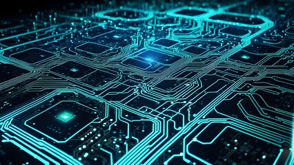A computer chip with a blue background