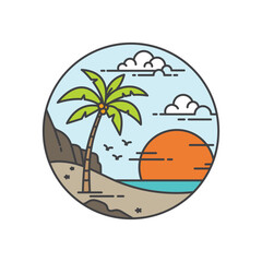 Wall Mural - Tropical island flat design with outline