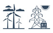 © Dmitry Kovalchuk - Solar energy, wind turbines - icons in flat monochrome style