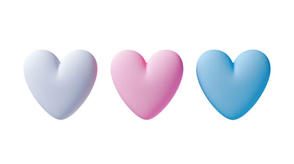 Wall Mural - Three hearts of different colors. Concept of love and affection, as the hearts are often associated with these emotions. Isolated on transparent background.