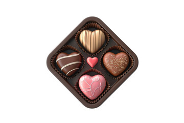 Wall Mural - A box of chocolates with four hearts in it. Isolated on transparent background.