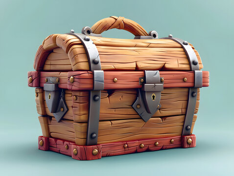 rendering of a chest. The chest is crafted from wood, giving it a rustic appearance
