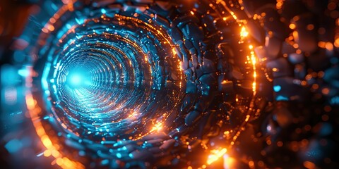 Wall Mural - A digital tunnel effect with concentric circles and a glowing blue core.