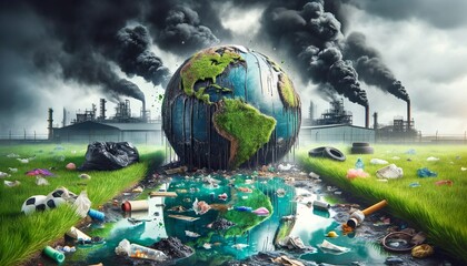 environmental crisis: globe amidst pollution and industry