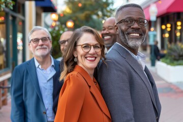 Wall Mural - Portrait of a senior business team smiling at the camera in the street