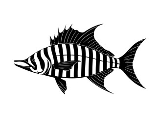 Wall Mural - Fish silhouettes. Collection of black and white sea fish isolated on white background. Vector illustration.
