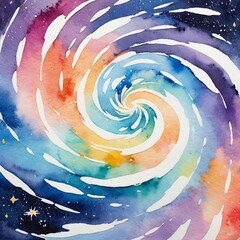 Wall Mural - Watercolor painting of a swirling, colorful galaxy.
