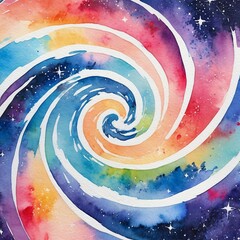 Wall Mural - Watercolor painting of a swirling, colorful galaxy.