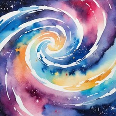 Wall Mural - Watercolor painting of a swirling, colorful galaxy.