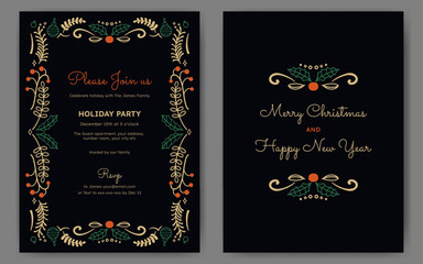 Wall Mural - Christmas party invitation or poster with floral frame ornament