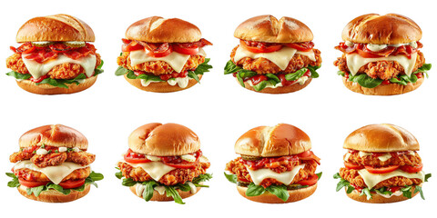 Wall Mural - Set of Chicken Parmesan Sandwich With Mozzarella isolated on transparent png background. Generative ai