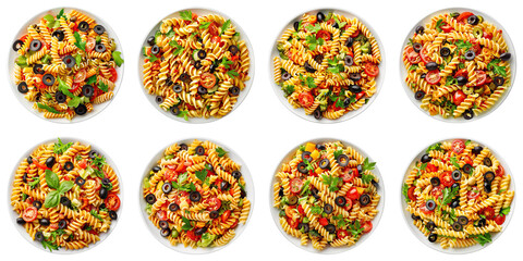 Poster - Set of Pasta Salad With Italian Dressing isolated on transparent png background. Generative ai