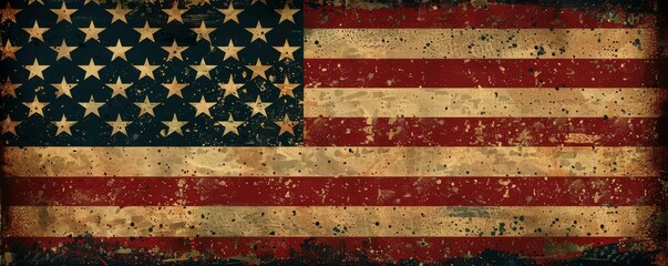 A vintage American flag background with distressed textures and paint splashes, creating an old school look