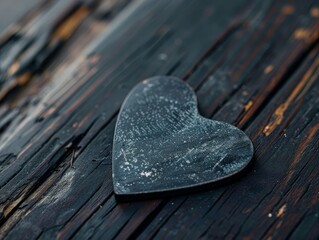 Wall Mural - Weathered heart-shaped stone on wooden surface