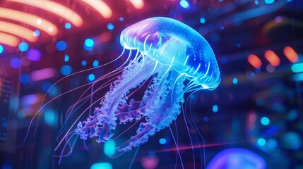 Glowing jellyfish in vibrant underwater scene