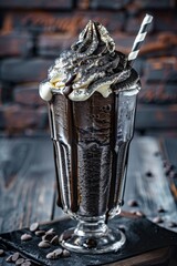 Wall Mural - Decadent chocolate milkshake with whipped cream and chocolate shavings