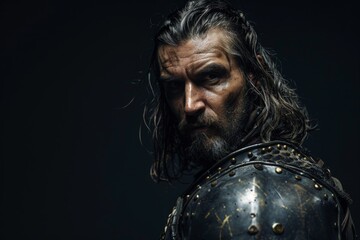 Poster - Rugged warrior with long beard and armor