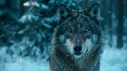 Canvas Print - Majestic wolf in snowy forest