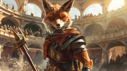 Poster - Heroic fantasy fox warrior in medieval arena