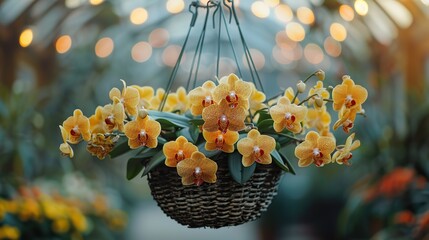 Wall Mural - A blooming orchid in a hanging basket.