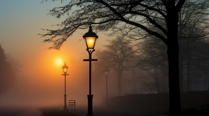 Poster - foggy light post silhouette