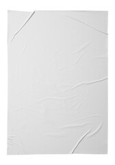 white paper wrinkled poster template ,blank glued creased paper sheet mockup. empty paper mockup. clipping path.