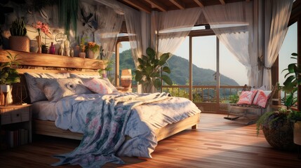 Poster - dreamy blurred interior design bedroom