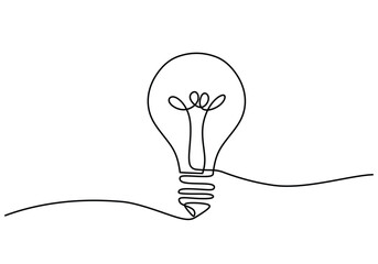 Wall Mural - bulb lamp continuous line drawing. problem solving and solution business concept vector illustration