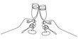 © berkahlineart - Hands hold wine clinking glasses continuous line drawing. Decoration, holidays and romantic concept.