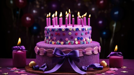 Canvas Print - cake happy birthday purple