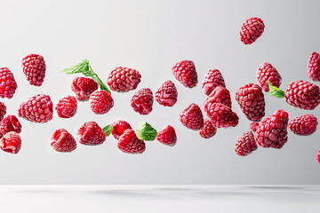 Wall Mural - Ripe raspberry on a white background