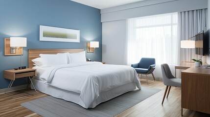 Poster - clean hotel room blue