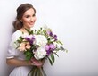 © LL - Beautiful bride with wedding bouquet isolated on white