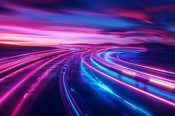 Aufkleber - colorful road with neon lights, in the style of smooth and curved lines : Generative AI