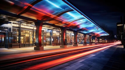 Canvas Print - night metro light rail