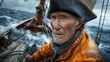 © Ghulam - An elderly pirate sailing his ship in rough seas on a stormy day