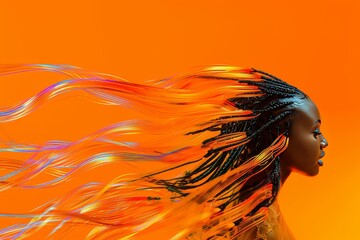 Sticker - A woman with colorful braids and a colorful background