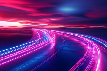 Aufkleber - colorful road with neon lights, in the style of smooth and curved lines : Generative AI