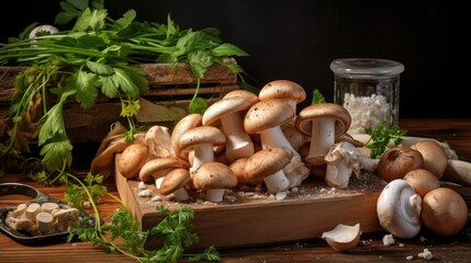 Wall Mural - cooking view champignon mushroom