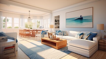 Poster - visual blurred coastal home interior