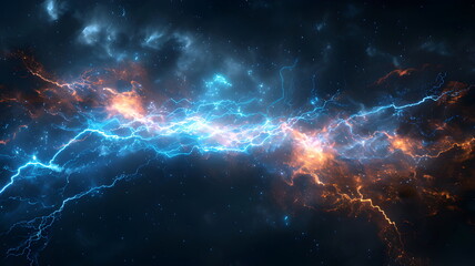 Strike of lightning on dark, futuristic light background