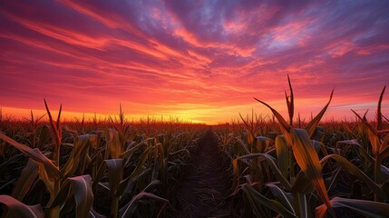 Canvas Print - orange sunset corn background