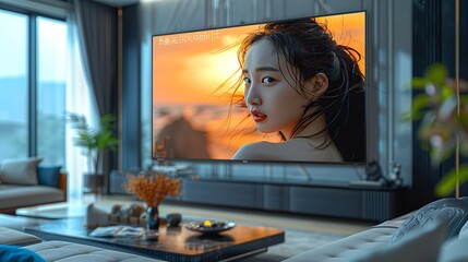 Leinwandbilder - Living room scene, modern decoration style, with a large TV : Generative AI