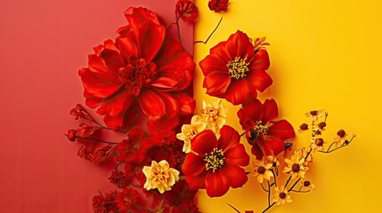 Wall Mural - vibrant yellow background red