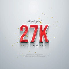 Wall Mural - Thank you 27k followers, red numbers design on a white background.