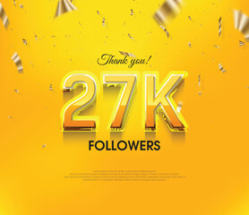 Canvas Print - Yellow background thank you 27k followers, elegant luxury premium design.
