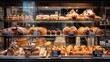 © Media Srock - A bakery display case with a variety of pastries and breads. Scene is inviting and delicious